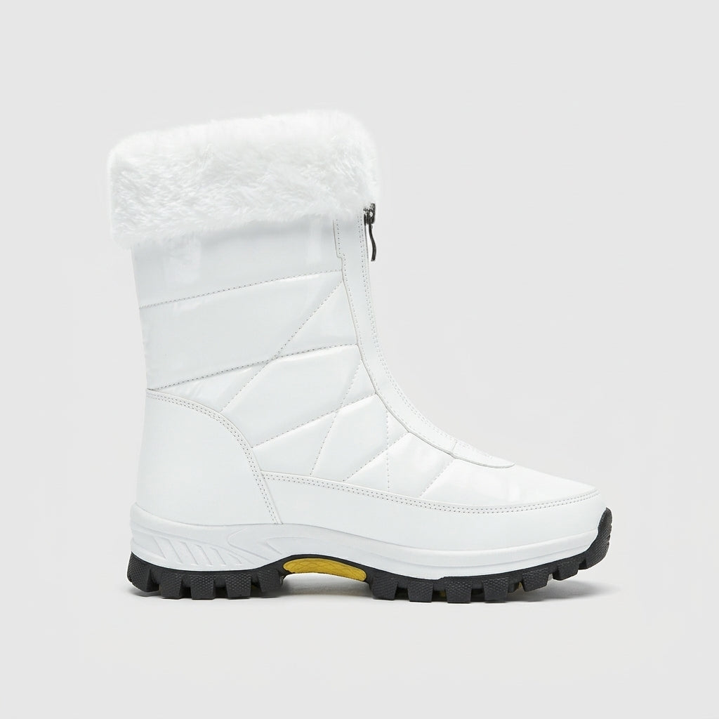 Women's Boots Quilted Faux Fur Trim Front Zip Mid-Calf Winter