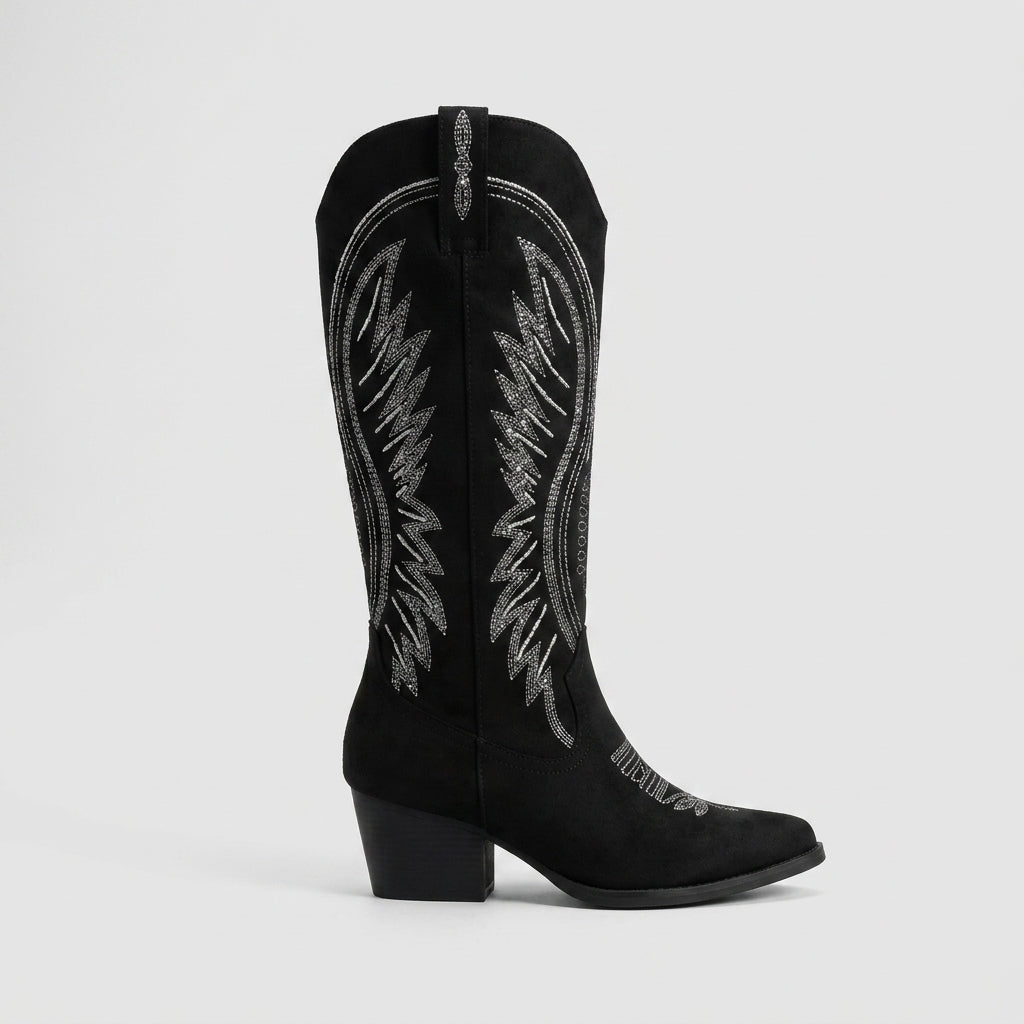 Women's Knee-High Boots Western Embroidered Pointed Toe Block Heel