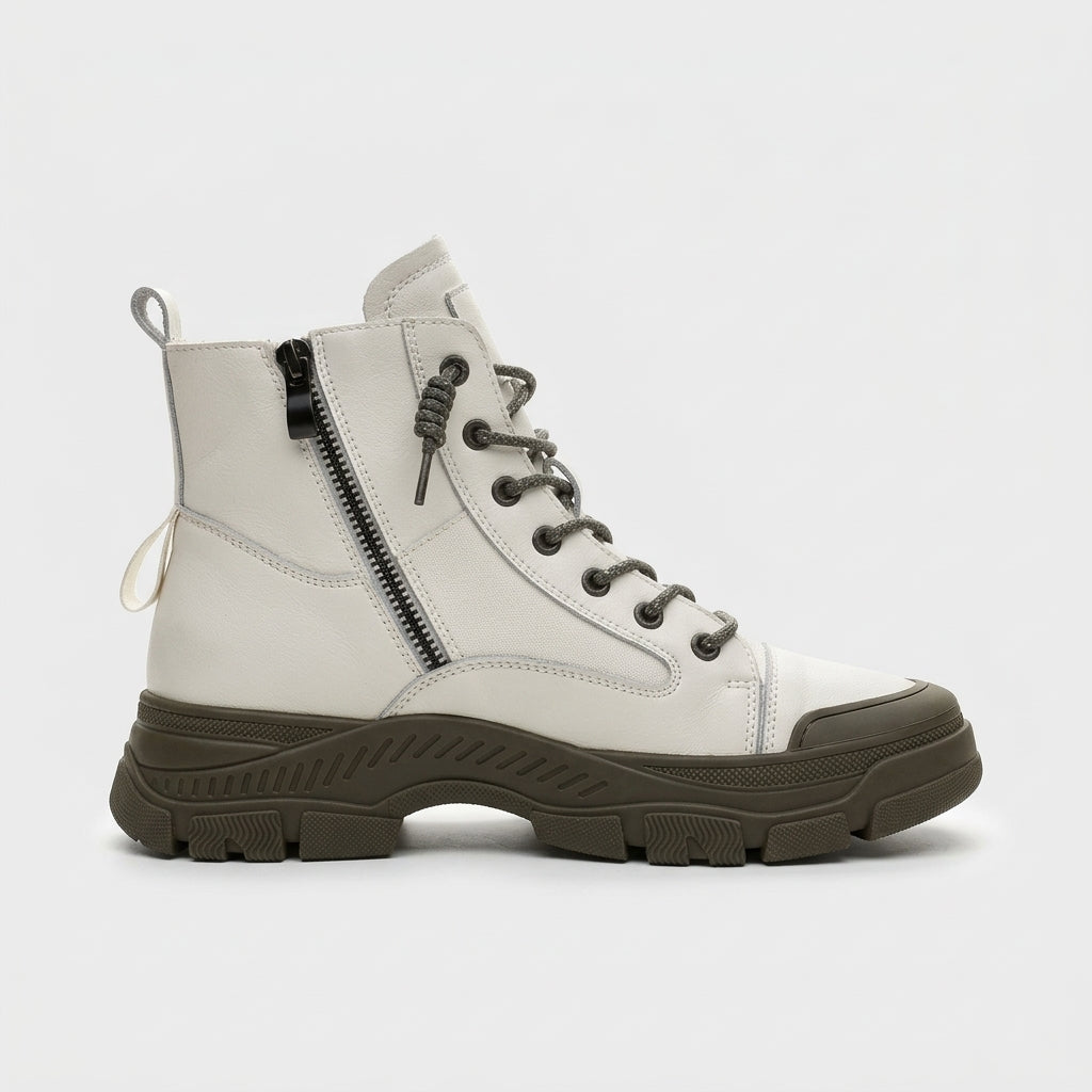 Women's Platform Boots Ankle High-Top Lace-Up Side Zip Chunky Sole