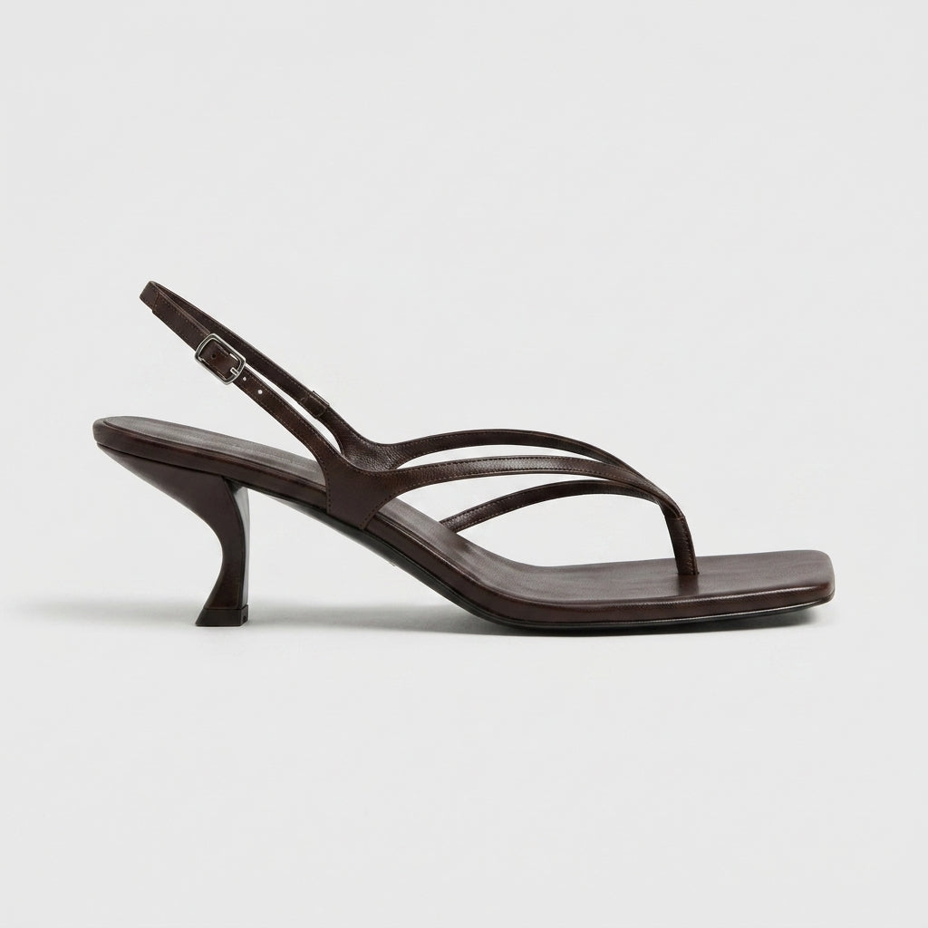 Women's Kitten Heels - Square Toe Thong Ankle Strap Sandals