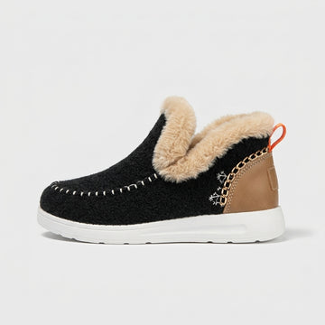 Women's Fur-Trim Ankle Boots with Moc-Toe Stitching and Flat Sole