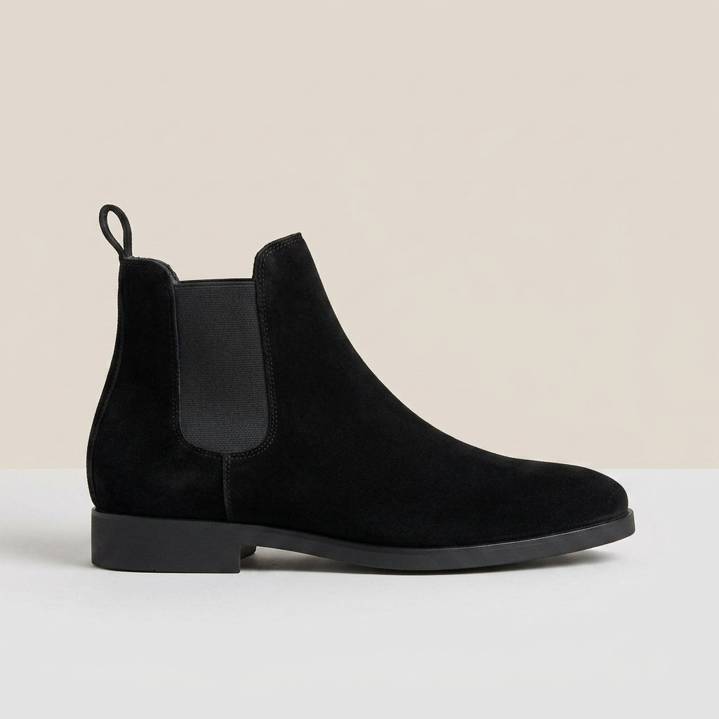 Men's Chelsea Boots Suede Ankle Low Heel Elastic Gusset Pull-On