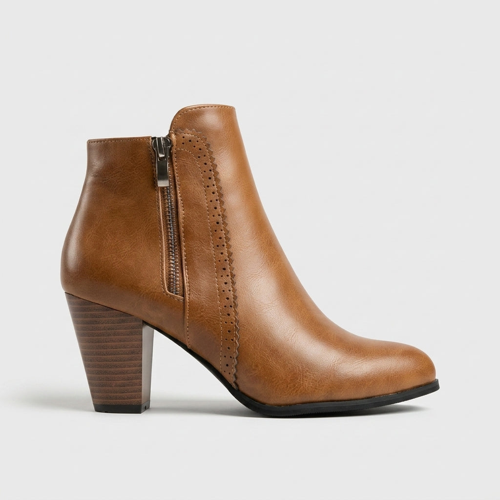 Women's Ankle Boot with Block Heel and Side Zip