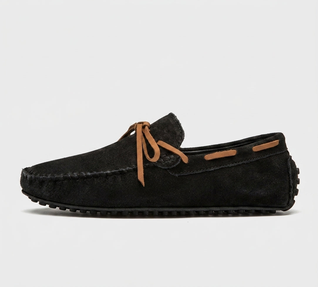 Men's Loafers Suede Bow Tie Driving Moccasins Rubber Pebble Sole