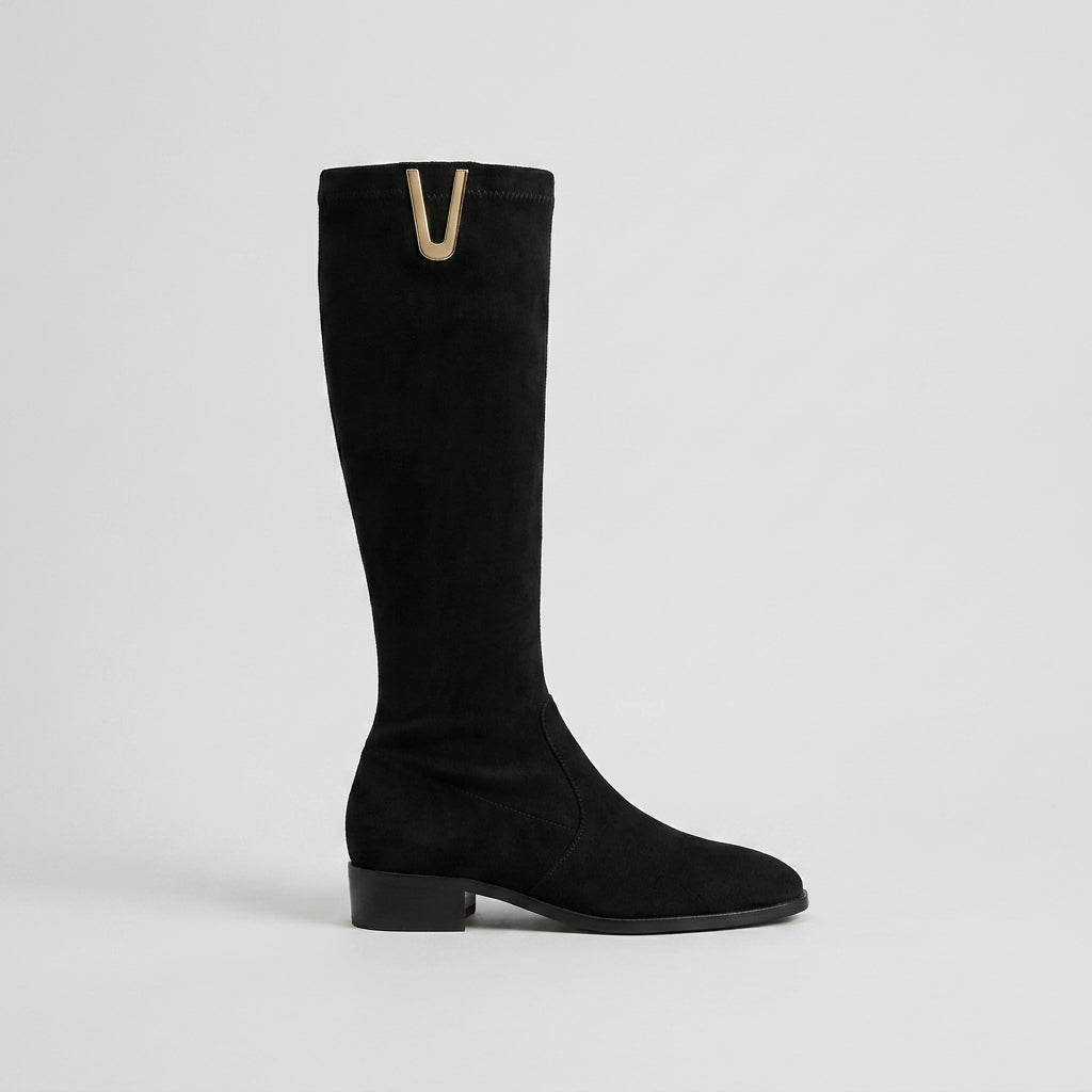 Women's Knee High Boots - Suede - Low Block Heel - Pull-On