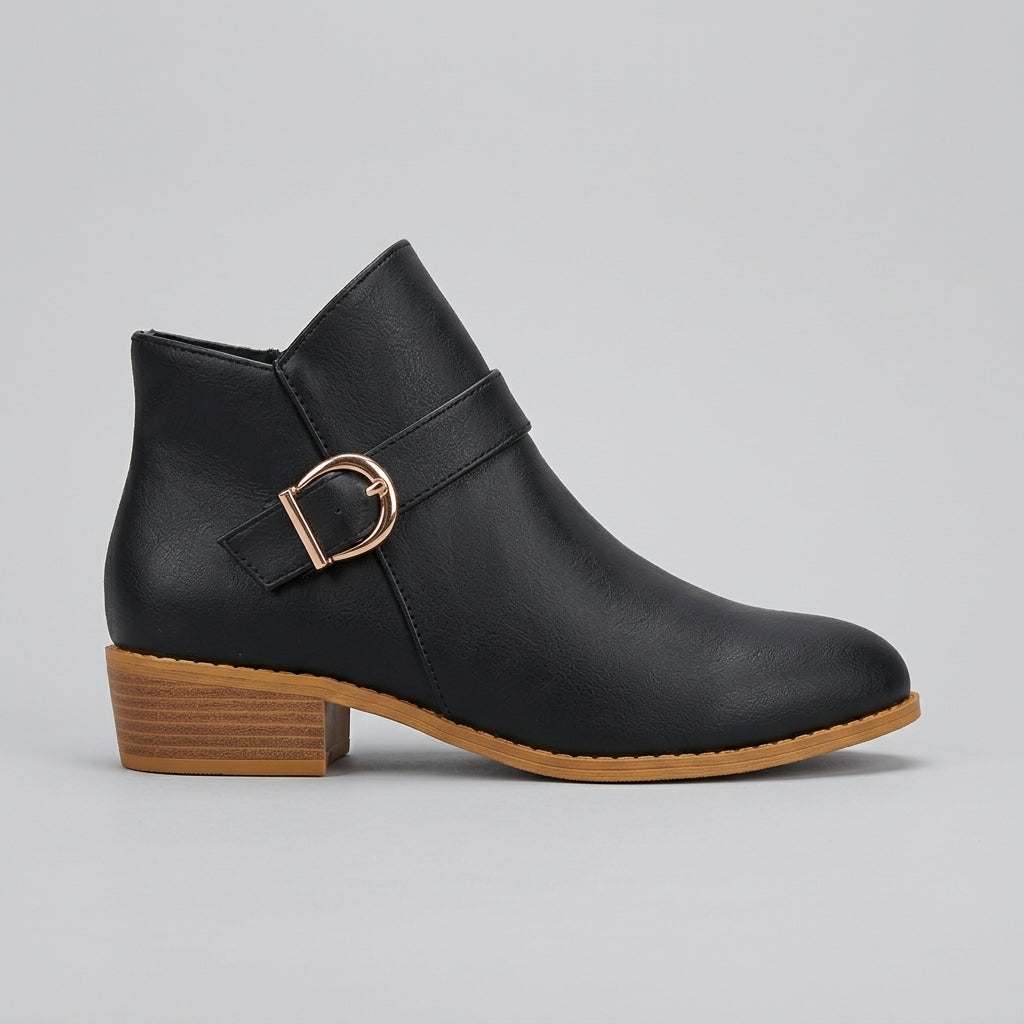 Women's Ankle Boots Pointed Toe Side-Zip Block Heel