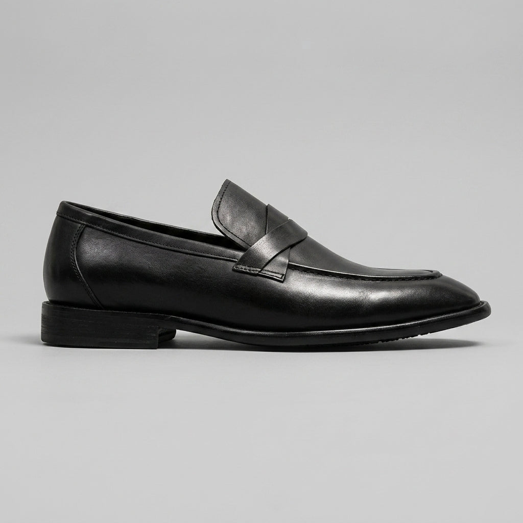 Men's Penny Loafers Round Toe Slip-On Low Heel Leather Sole