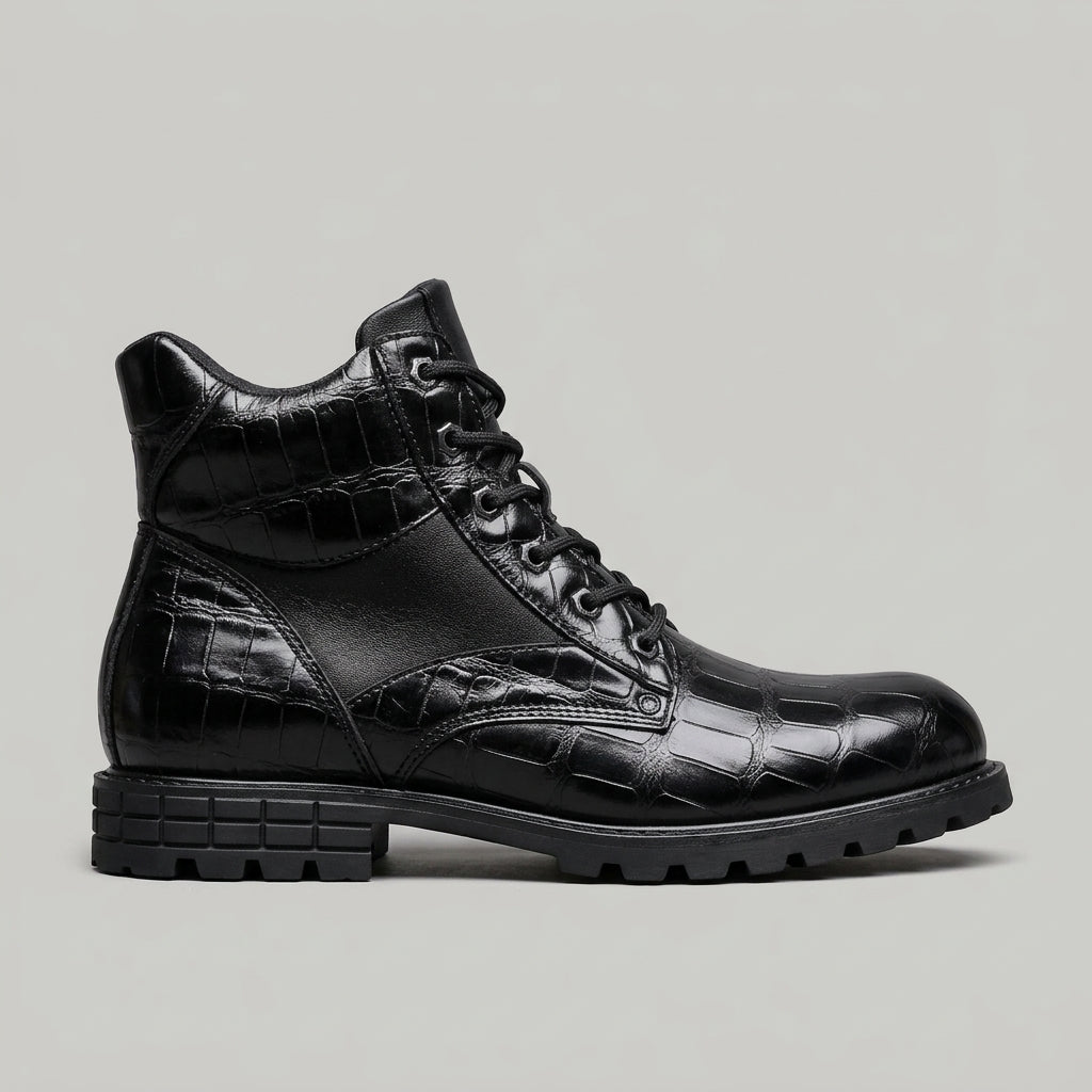 Men's Boots Croc-Embossed Lace-Up Ankle Lugged Sole