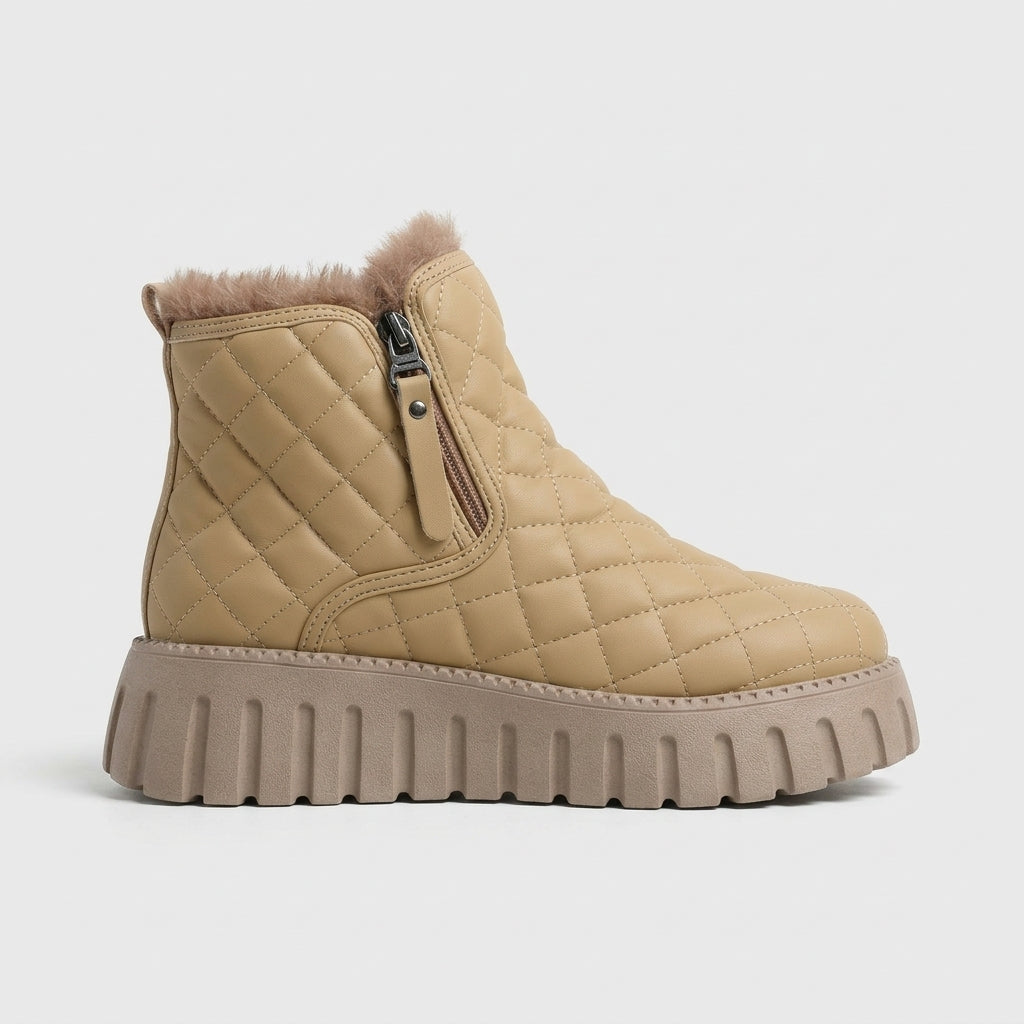 Women's Ankle Boots Quilted Zipper Faux Fur Lining Lug Sole