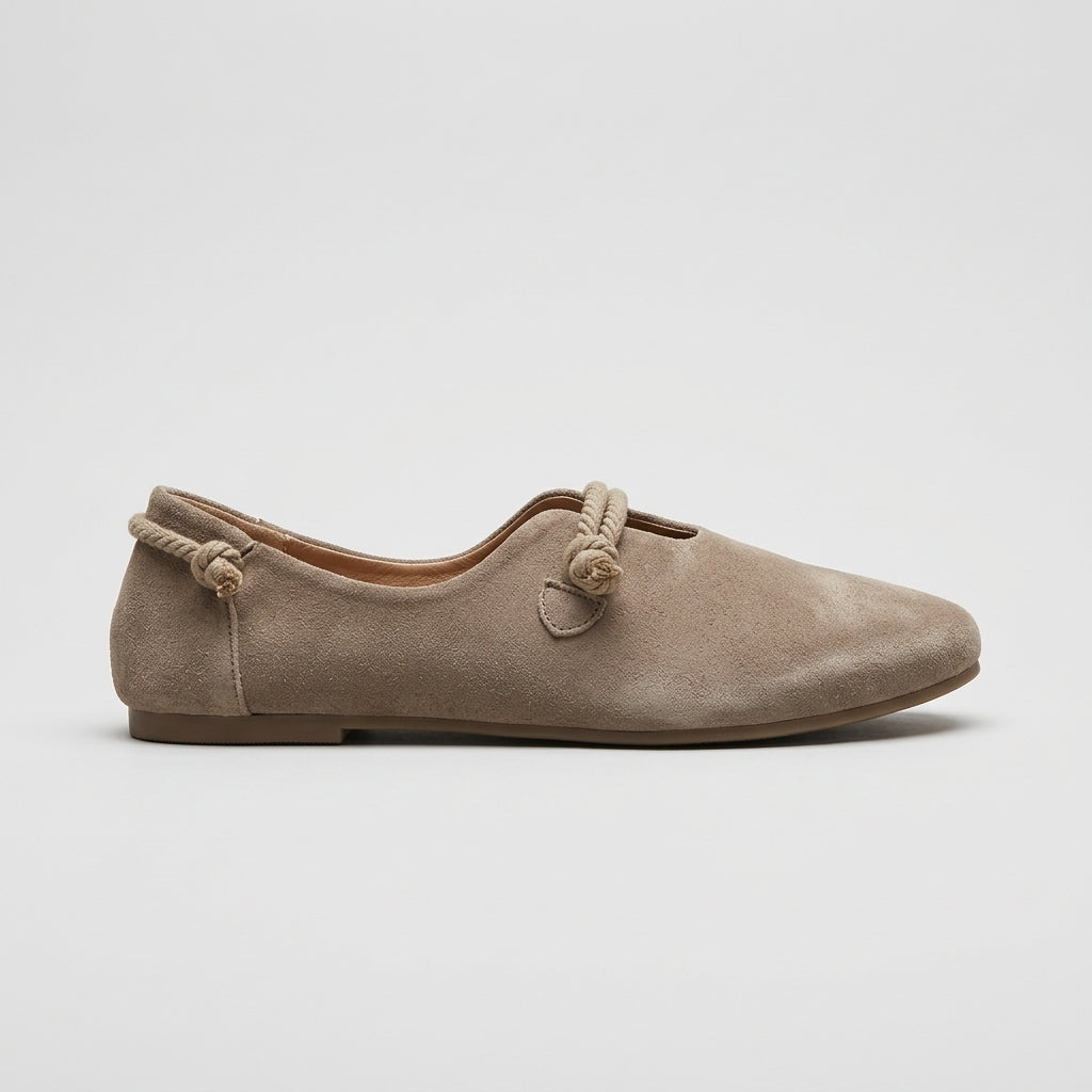 Women's Flats - Round Toe - Rope Tie Closure - Low Heel