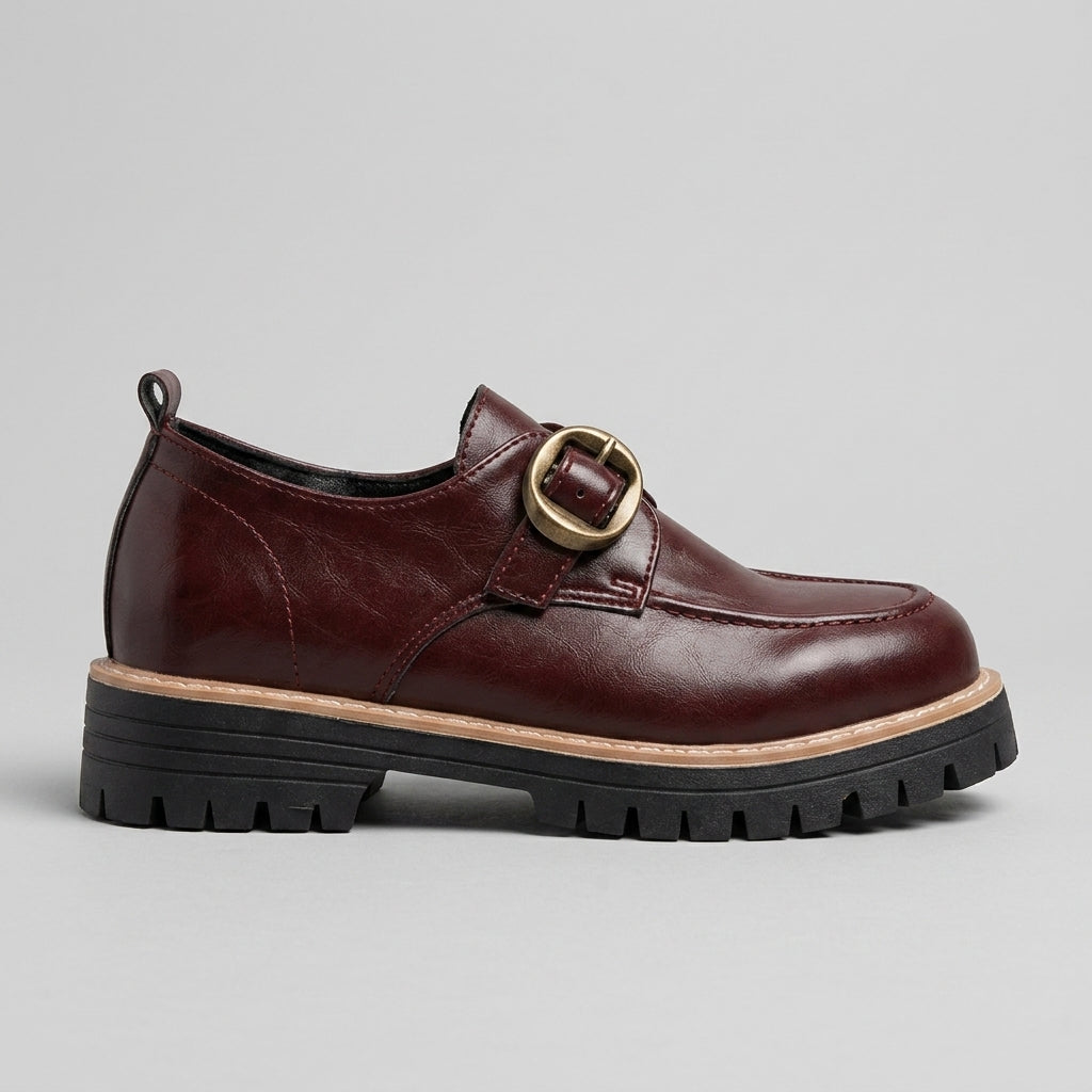 Women's Loafers - Slip-On - Buckle Detail - Lug Sole - Penny Loafers