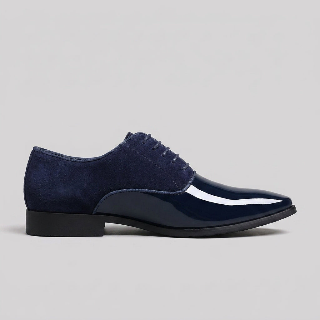 Men’s Glossy Leather Lace-Up Oxford Shoes with Almond Toe
