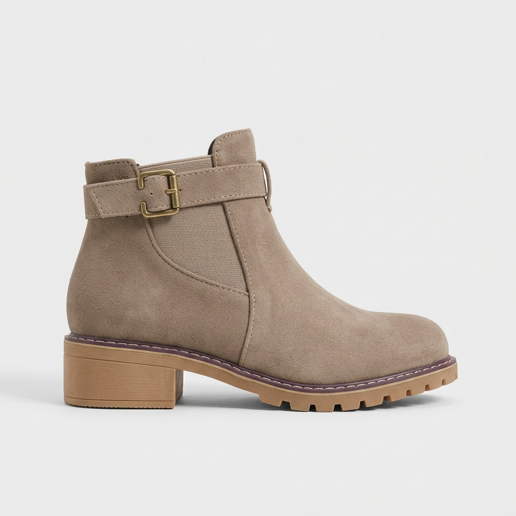 Women's Ankle Boots Chelsea Buckle Strap Suede Block Heel