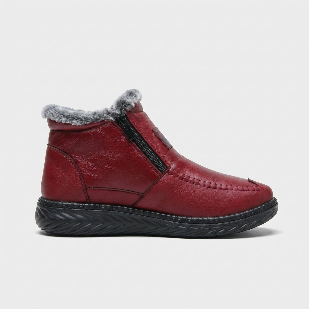 Women's Ankle Boots Faux Fur-Lined Side Zip Flat Sole