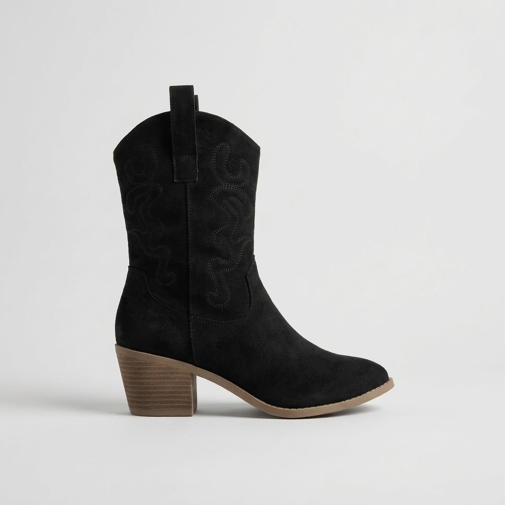 Women's Ankle Boots Pointed Toe Block Heel Suede Western Style