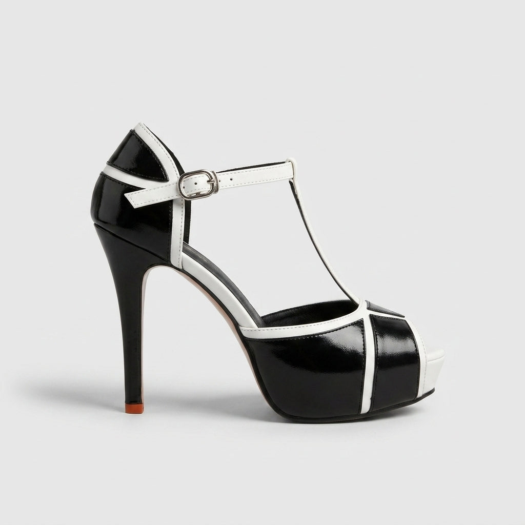 Women's Platform Heels Peep-Toe Geometric Colorblock Stiletto Ankle Strap