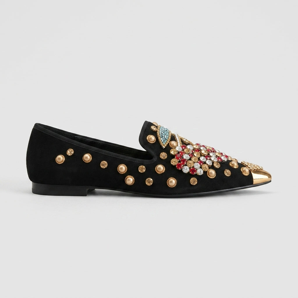 Women's Flats Pointed-Toe Jewel-Embellished Slip-On Loafers
