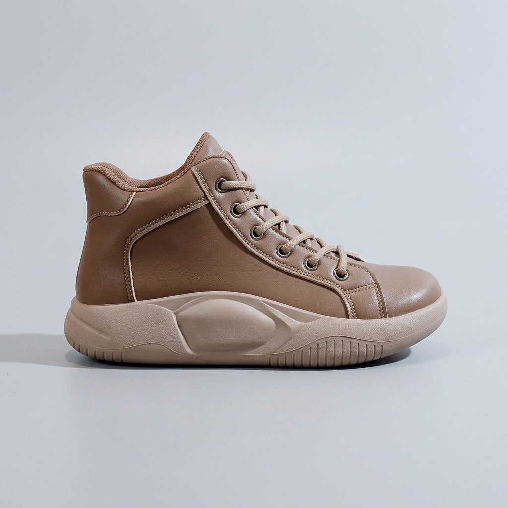 Women's High-Top Sneakers - Lace-Up - Platform Sole - Rounded Toe
