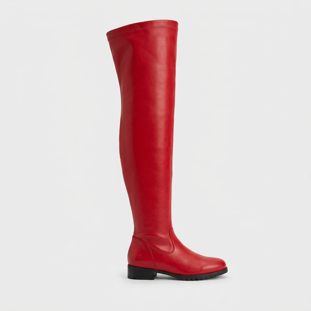 Women's Over-The-Knee Boots - Low Block Heel - Side Zip - Lug Sole