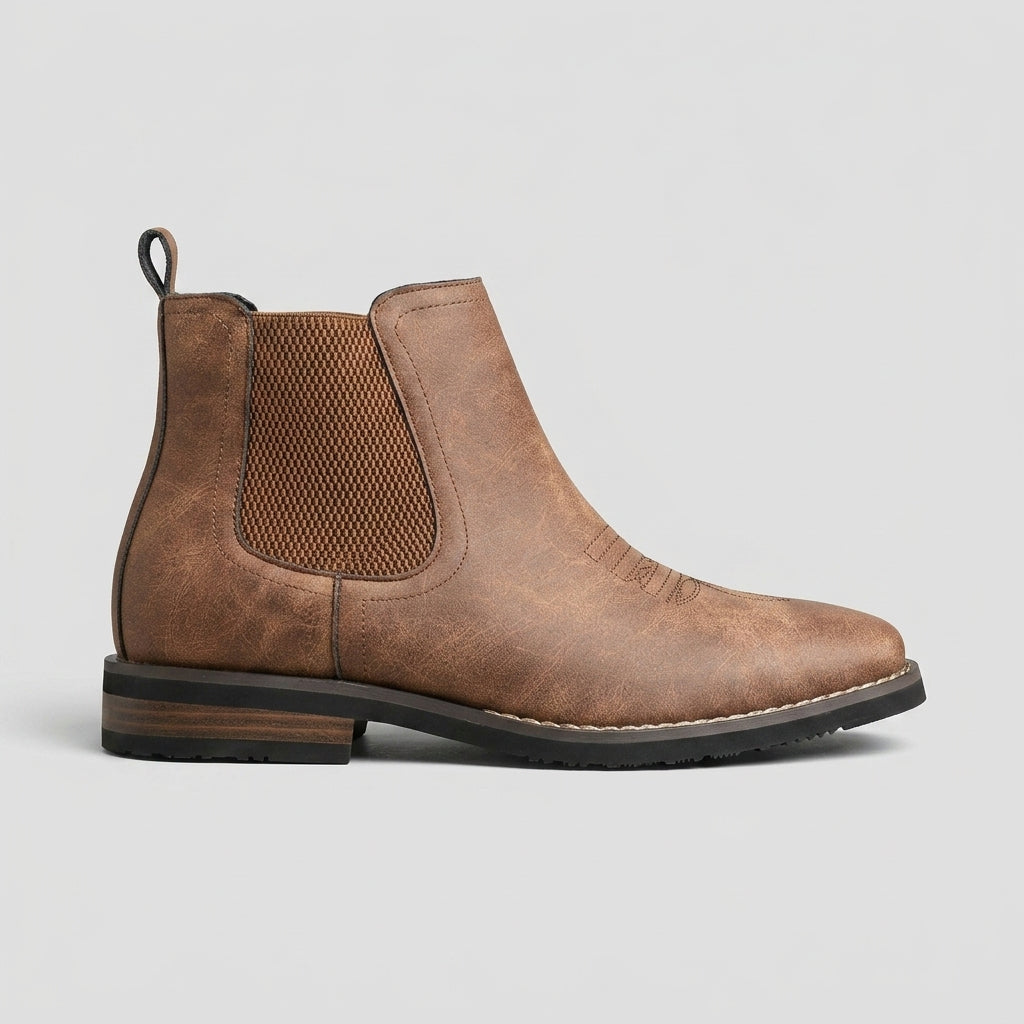 Men's Chelsea Boots - Almond Toe - Elastic Gore - Block Heel