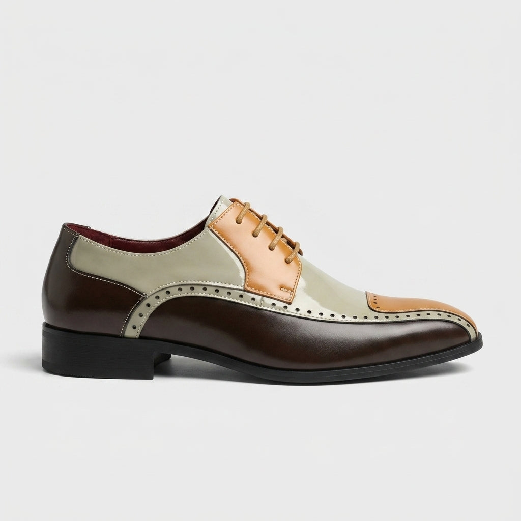 Men's Oxford Shoes Color-Blocked Brogue Detail Pointed Toe Lace-Up