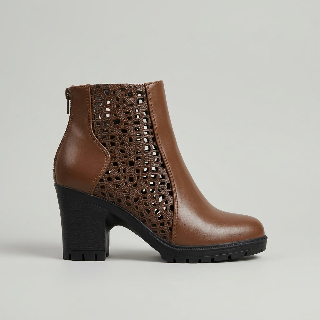 Women's Ankle Boots Block Heel Croc-Embossed Side Panel Zip