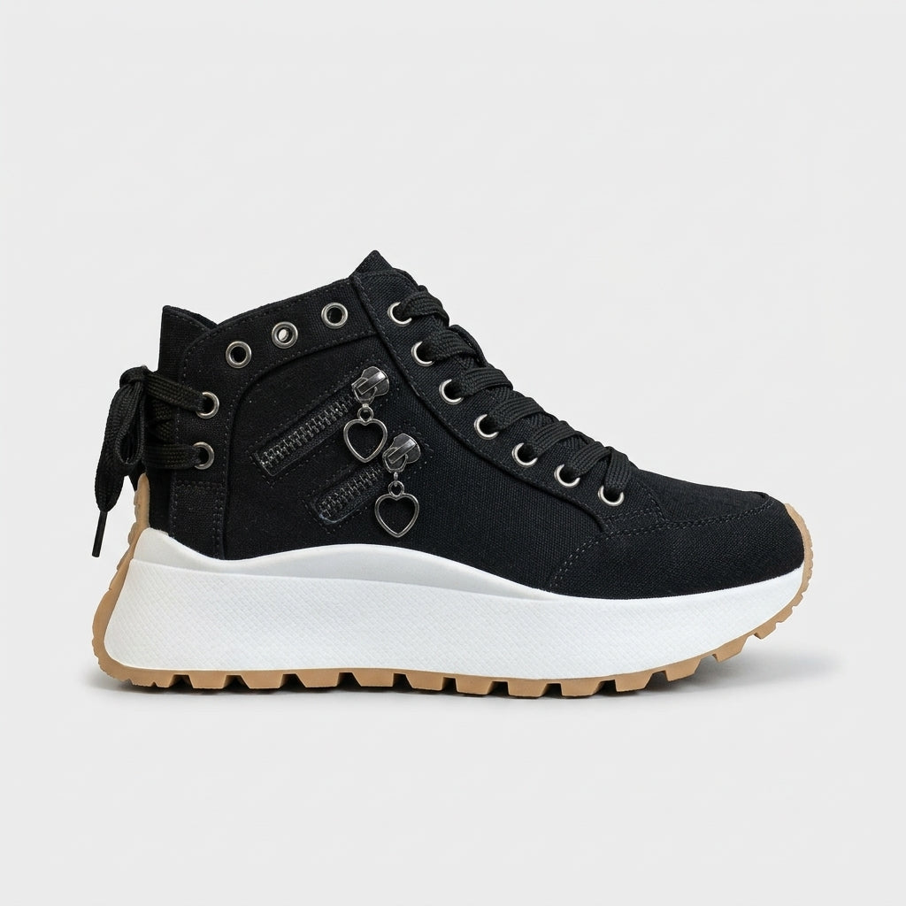 Women's High-Top Sneakers Lace-Up Platform Sole Zipper Detail