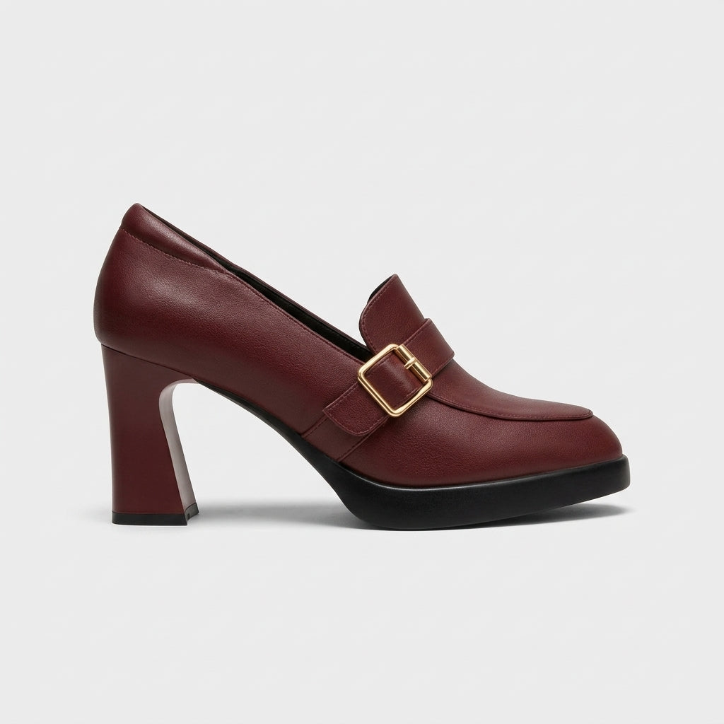 Women's Platform Loafers - Block Heels - Buckle Strap Detail