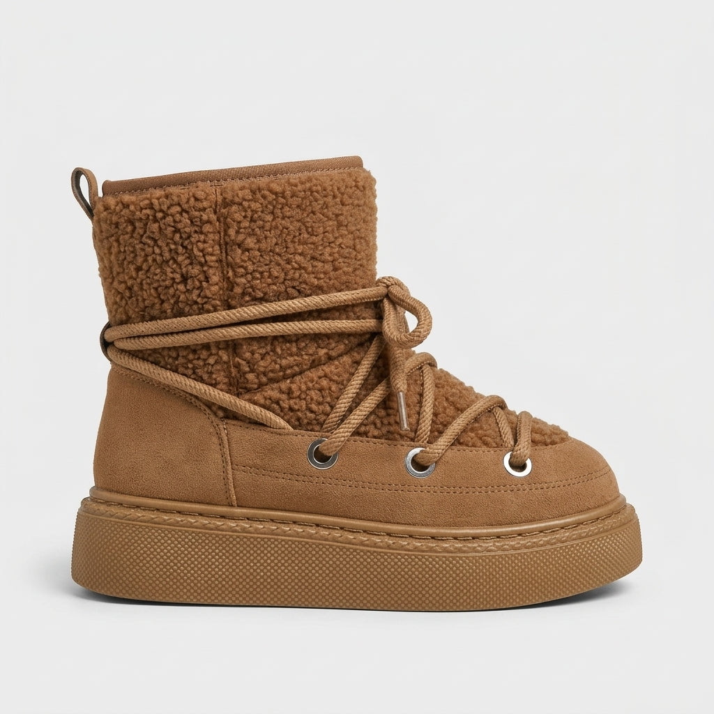Women's Ankle Boots Platform Sole Sherpa-Lined Lace-Up