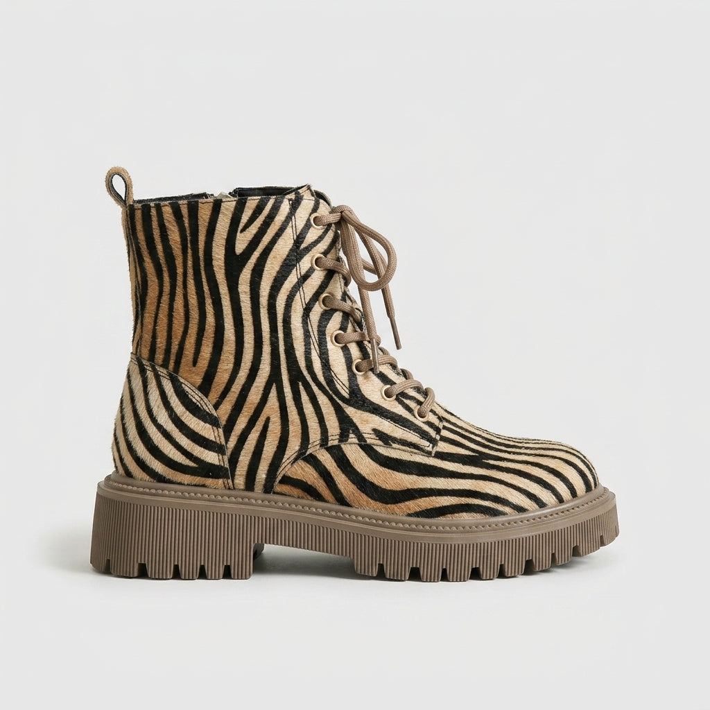 Women's Platform Boots Animal Print Lace-Up Ankle Combat Style