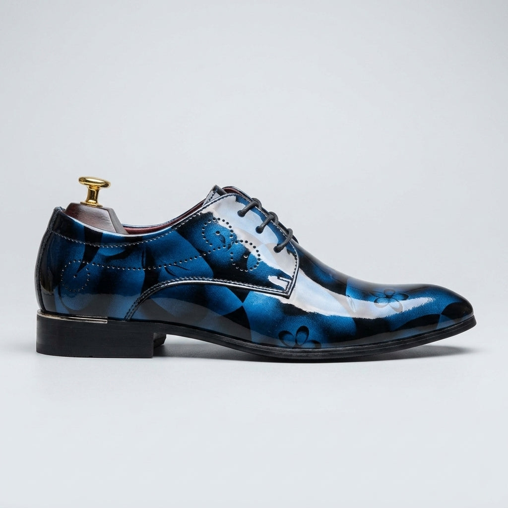 Men's Derby Shoes Floral Print Lace-Up Pointed Toe Low Heel