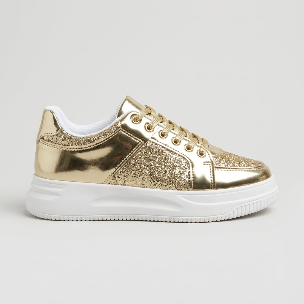 Women's Sneakers Low-Top Platform Glitter Lace-Up Metallic