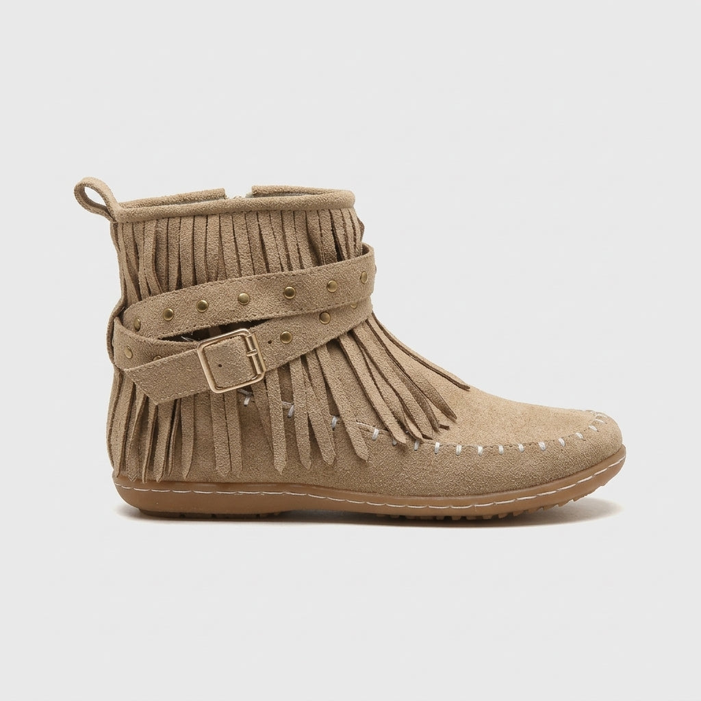 Women's Ankle Boots Fringe Detail Moccasin Toe Buckle Strap