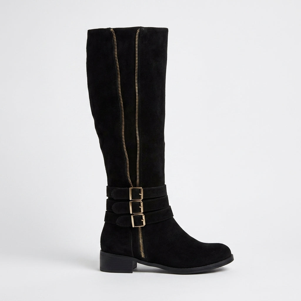 Women's Knee High Boots - Block Heel - Decorative Zipper - Lace