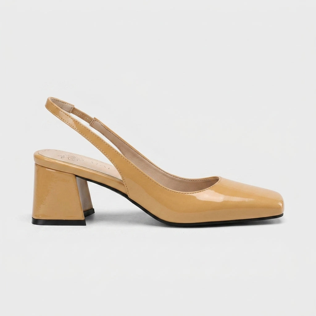 Women's Slingback Heels Patent Square Toe Block Heel