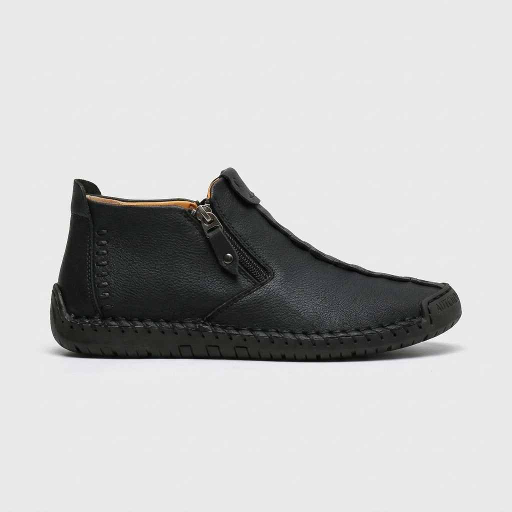 Men's Ankle Boots Zipper Stitched Round Toe Rubber Sole Vintage