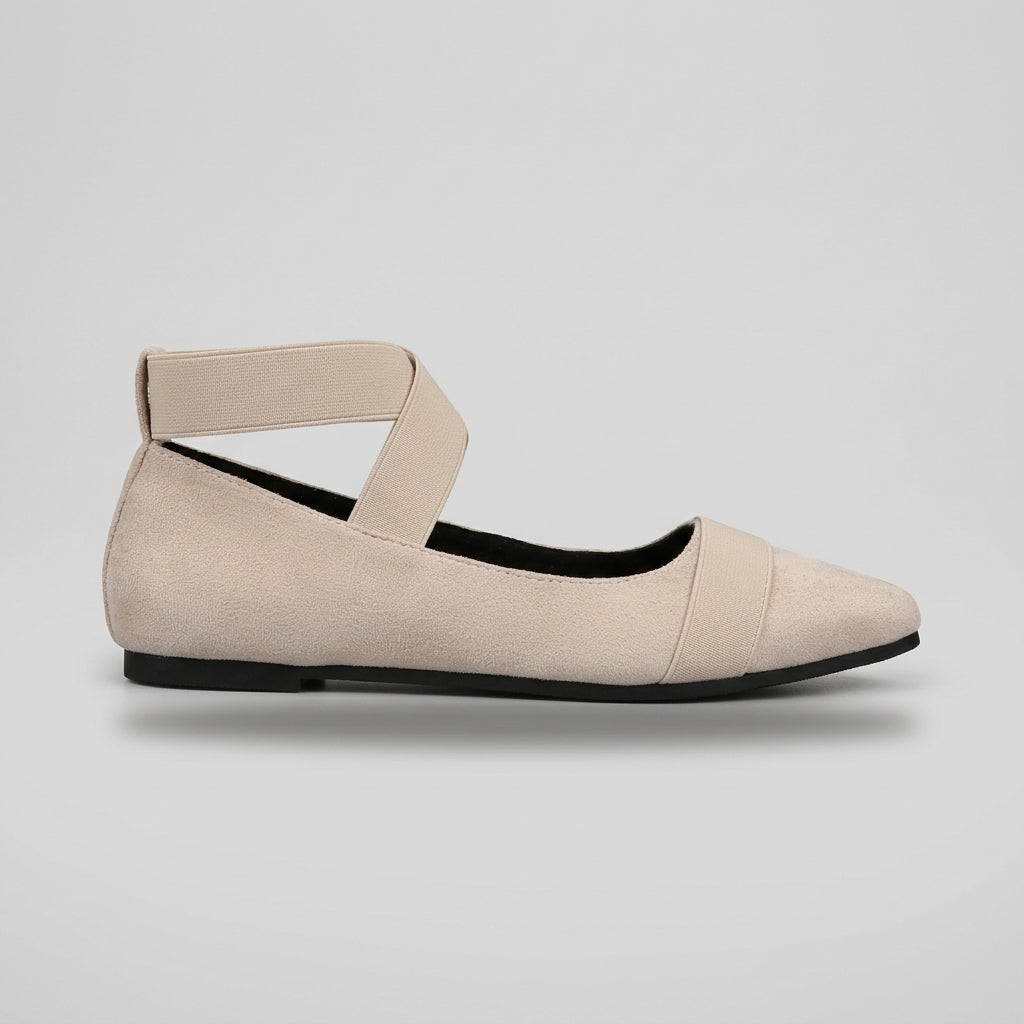 Women's Flats - Pointed Toe - Cross Ankle Strap - Elastic Closure