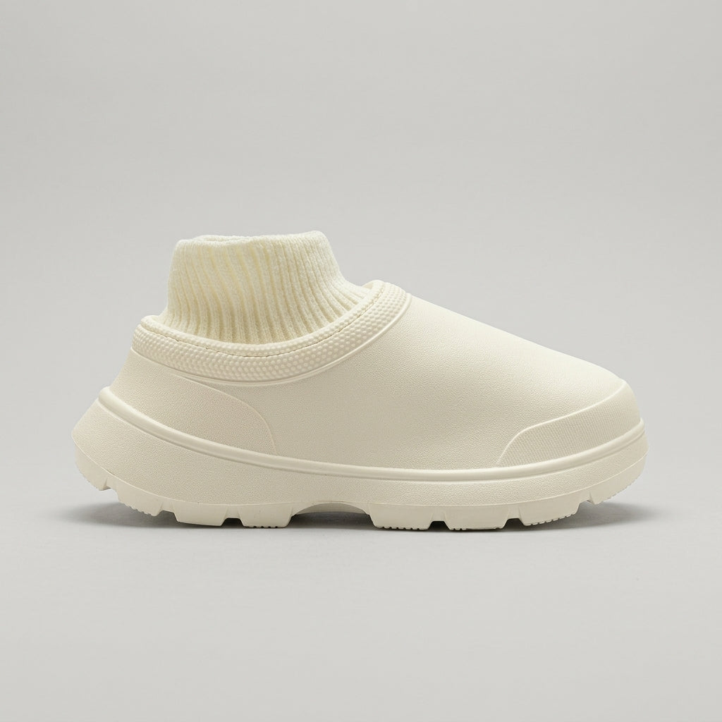 Women's Platform Slip-On Shoes with Knit Sock Collar and Lug Sole