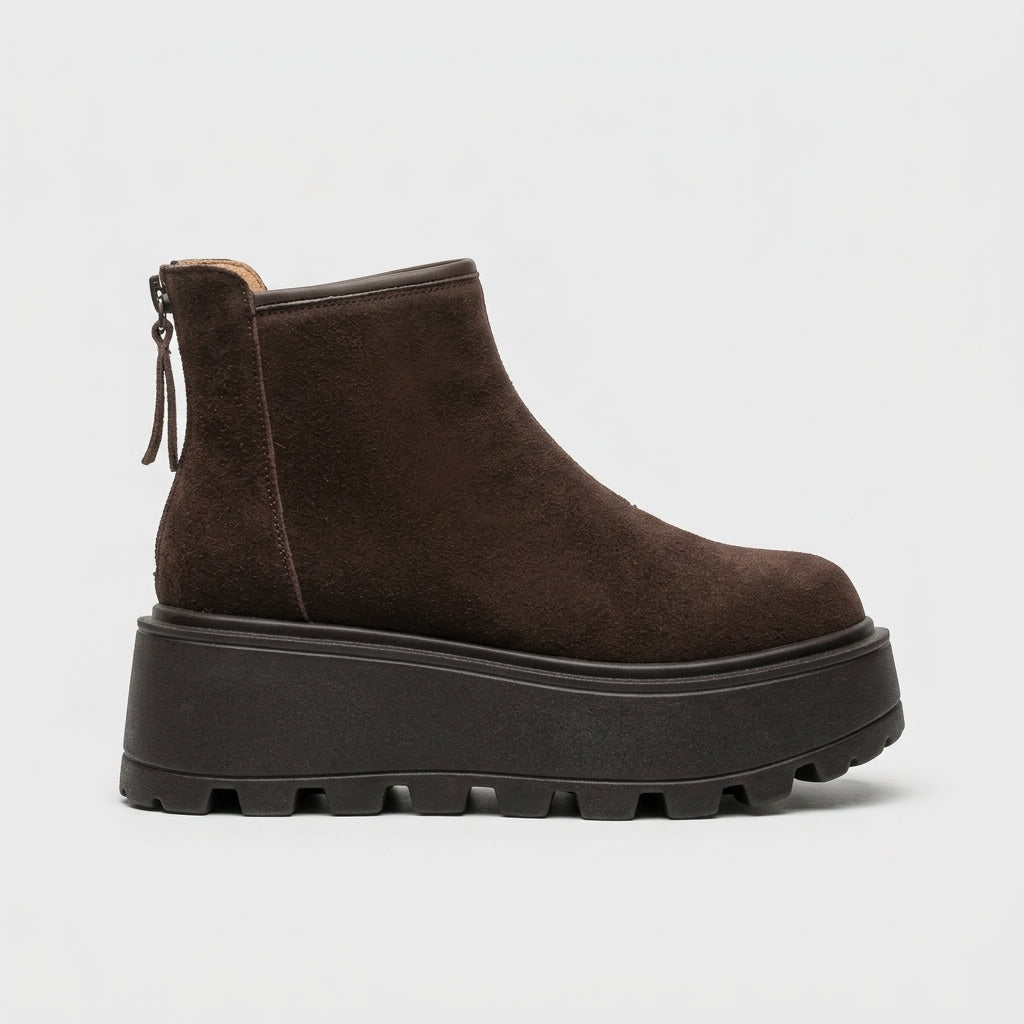 Women's Platform Boots Suede Ankle Chelsea Zip Back Tab
