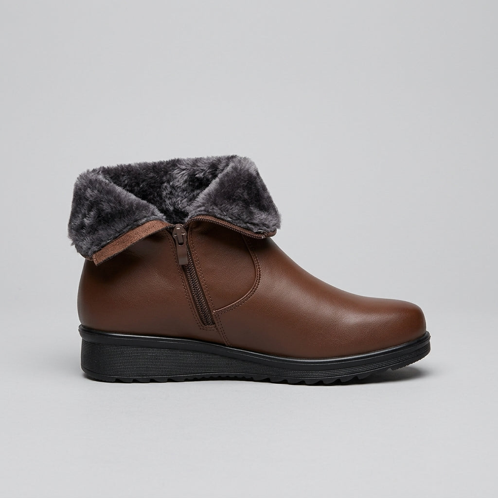 Women's Ankle Boots Fur-Lined Buckle Strap Wedge Sole Side Zip
