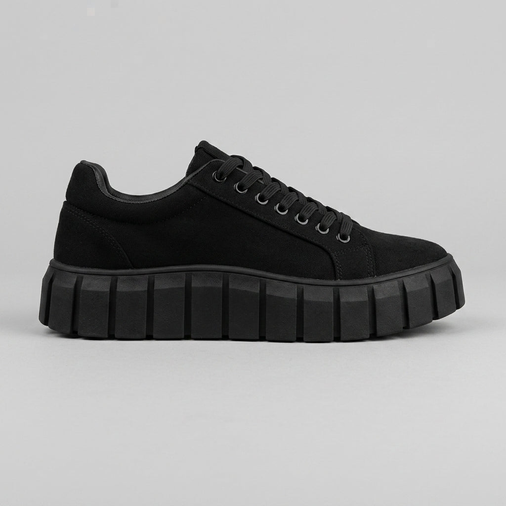 Women's Platform Sneakers Low-Top Lace-Up Canvas Chunky Sole