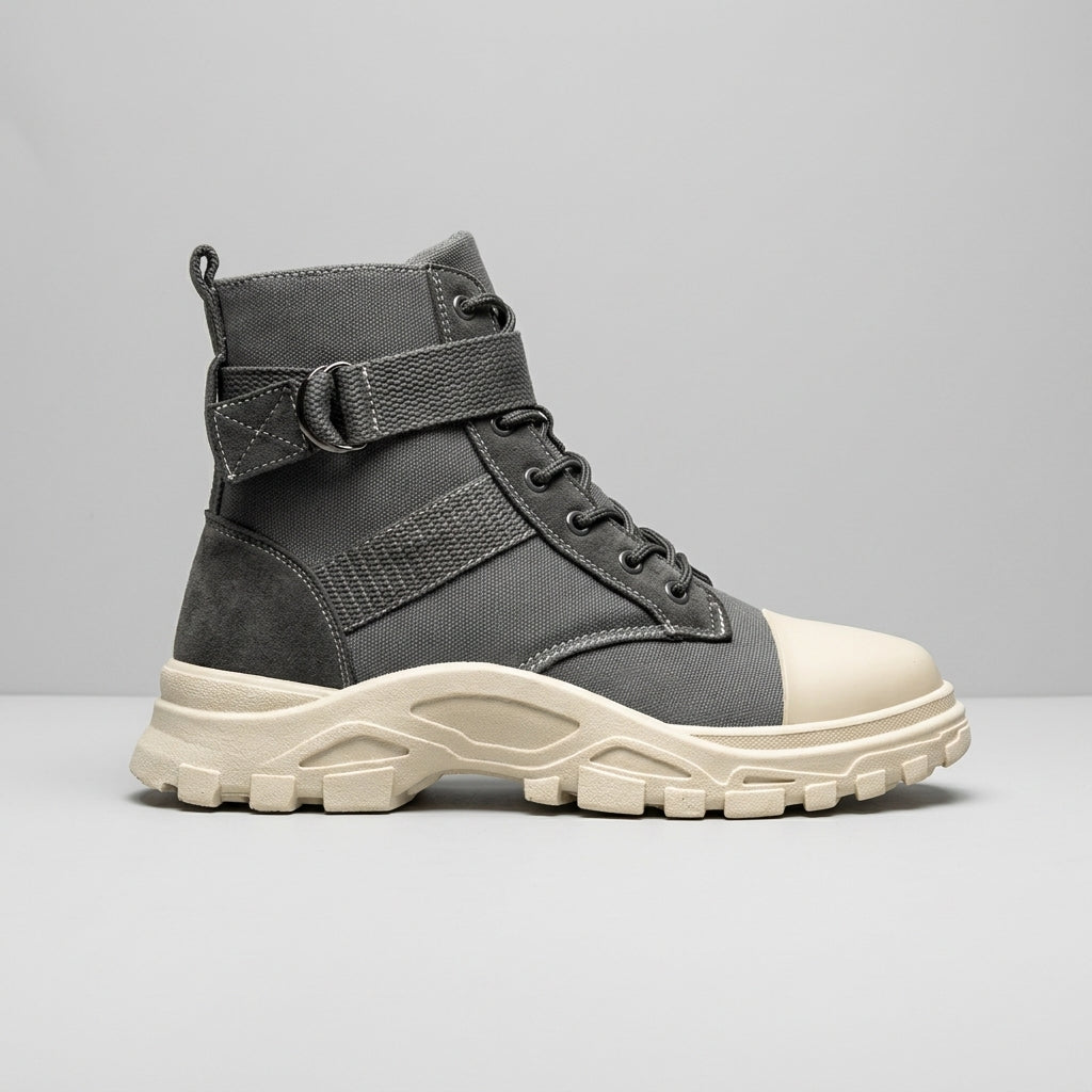 Men's High-Top Boots - Canvas - Chunky Sole - Lace-Up Strap