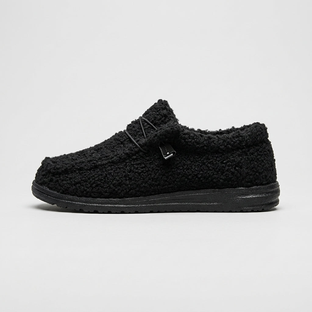 Women's Sherpa Slip-On Shoes with Elastic Lace Detail