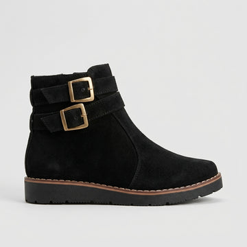 Women's Ankle Boots with Double Buckle Strap and Wedge Sole