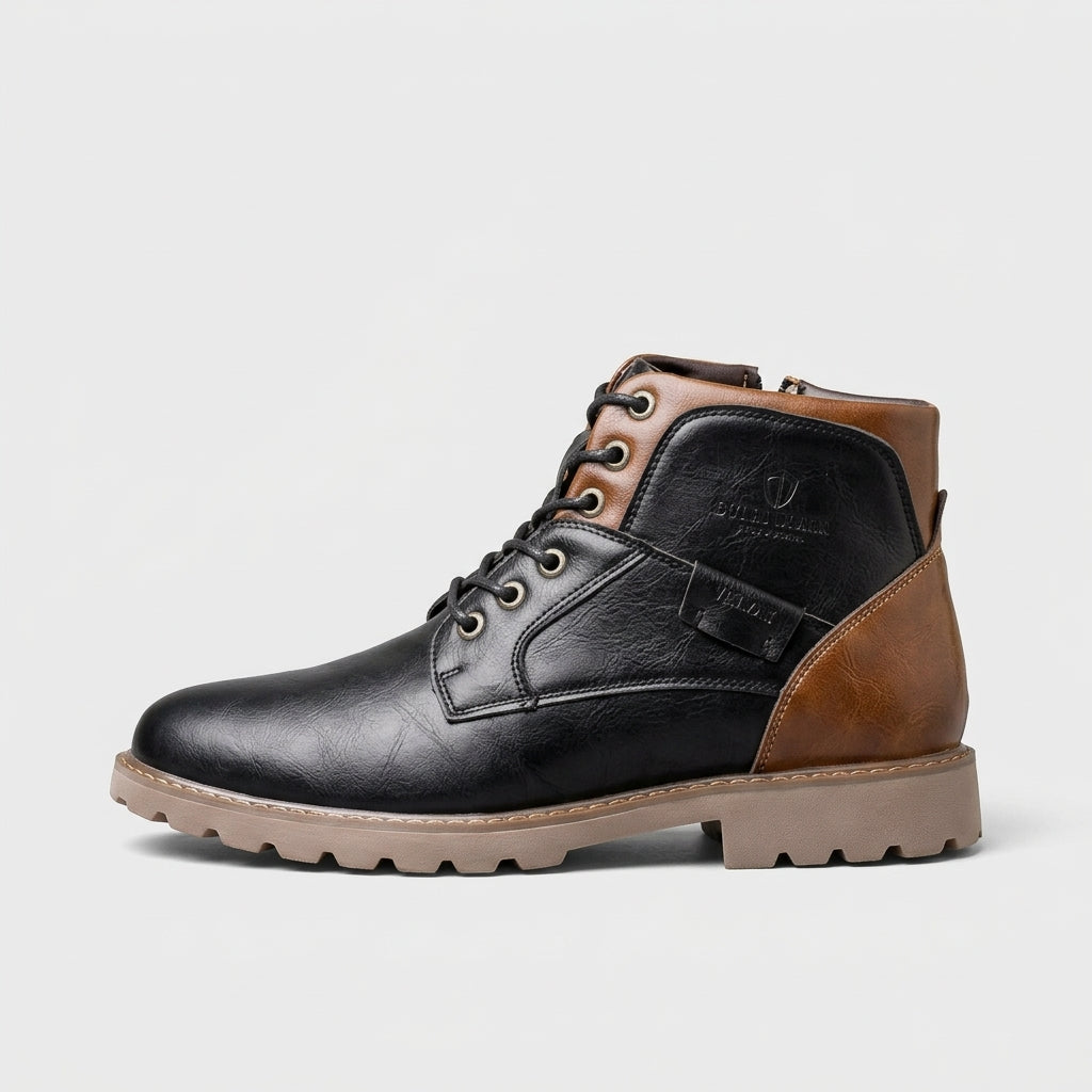 Men's Lace-Up Boots with Side Pull Tab and Lugged Sole