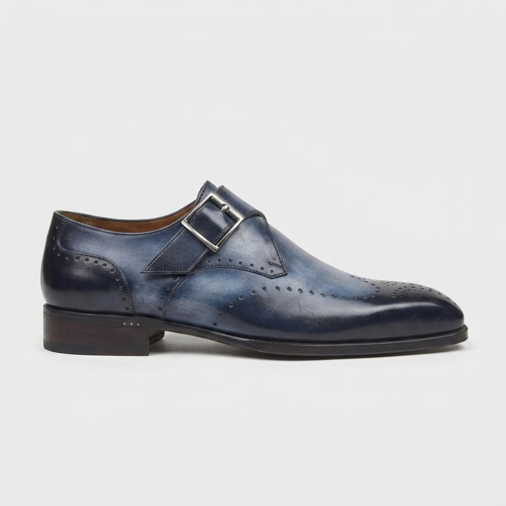 Men's Monk Strap Shoes Wingtip Brogue Low Block Heel