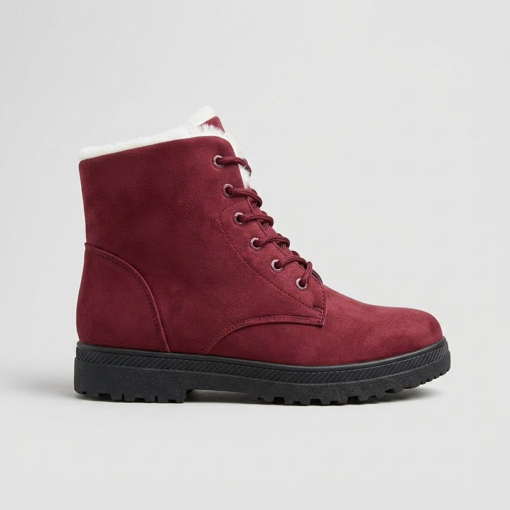 Women's Ankle Boots Lace-Up Faux Fur Lined Platform Sole