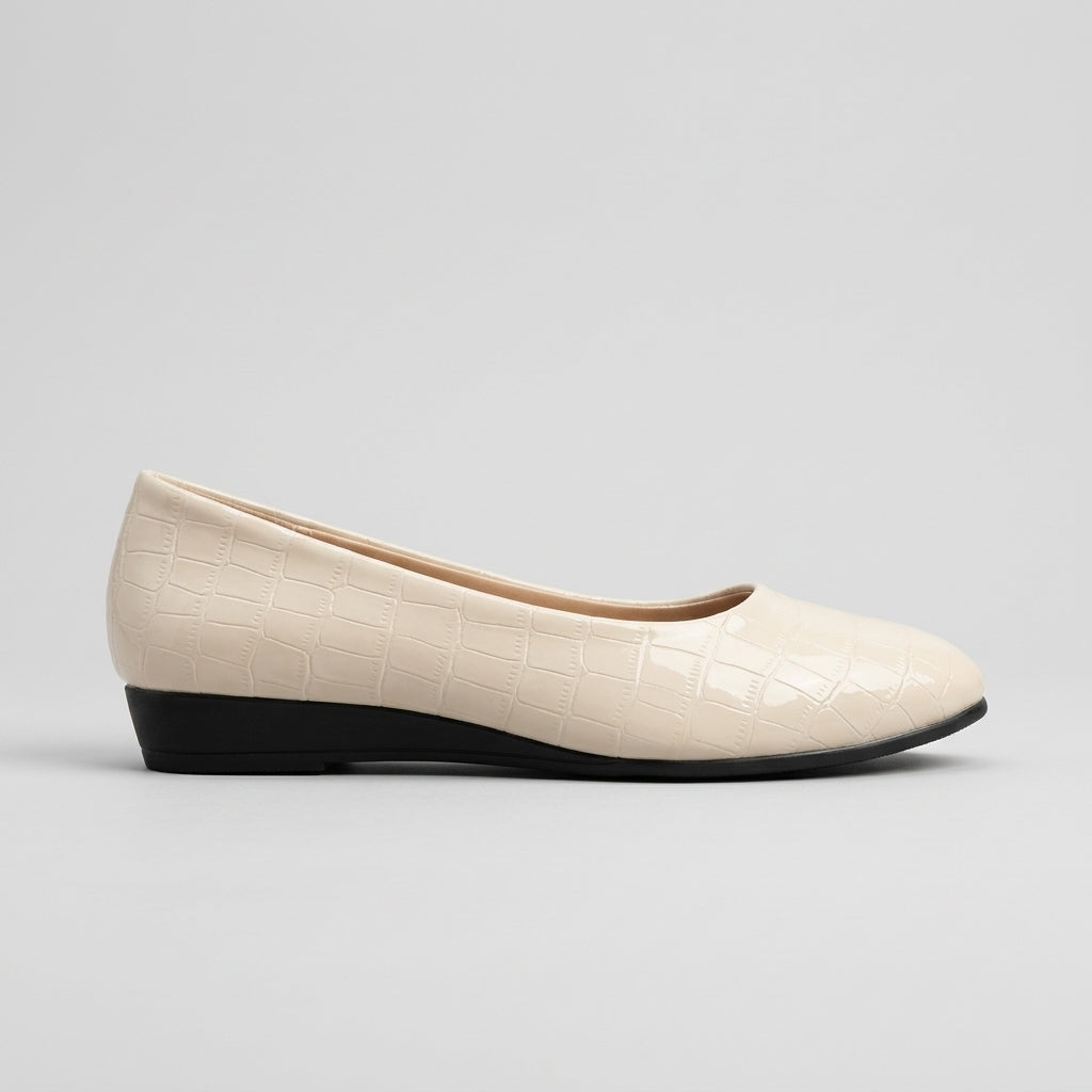 Women's Flats Round Toe Low Wedge Croc-Embossed Slip-On