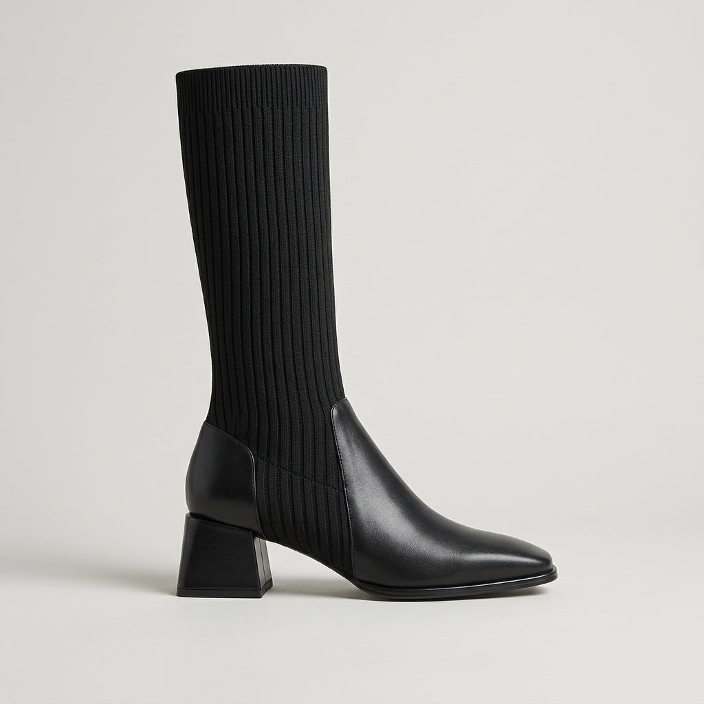 Women's Knee High Boots Stretch Knit Block Heel Sock