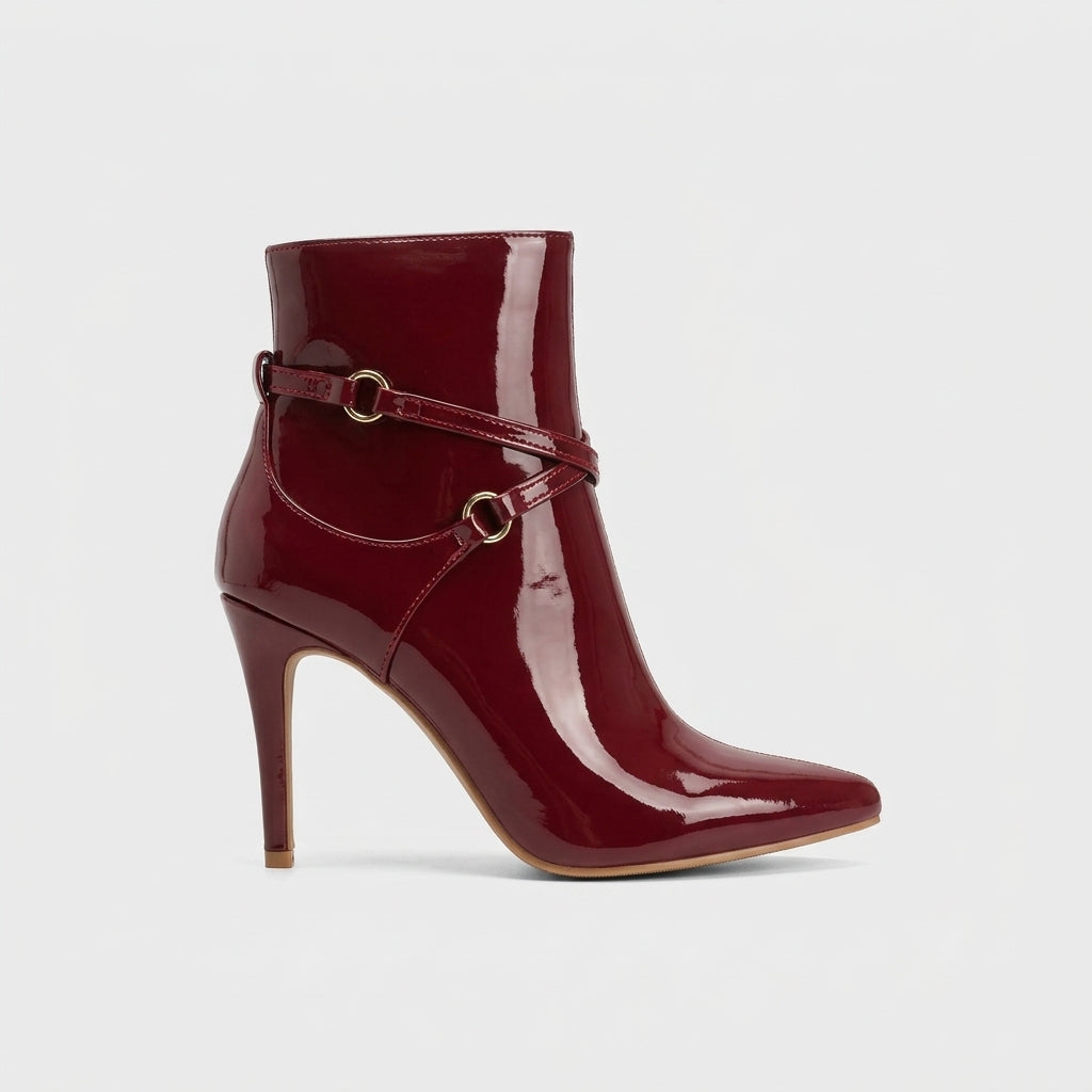 Women's Ankle Boots Patent Pointed Toe Stiletto Heel Dual Strap
